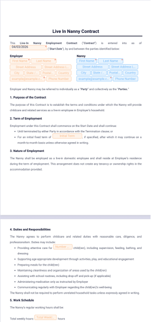 Live In Nanny Contract Template - PDF Templates