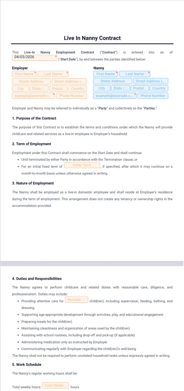 Live In Nanny Contract Template