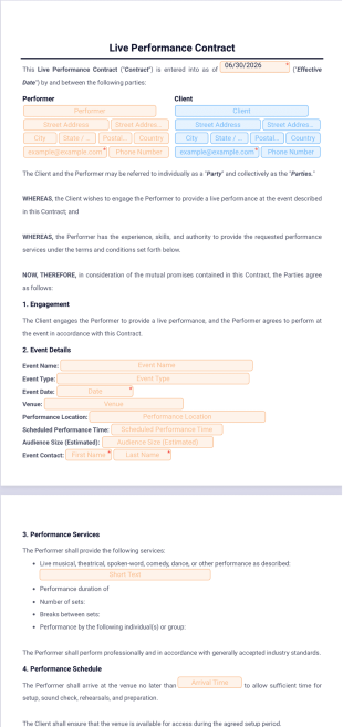 Live Performance Contract Template - PDF Templates