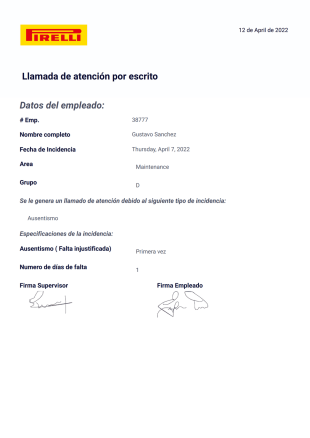 Llamado de atención por escrito - PDF Templates