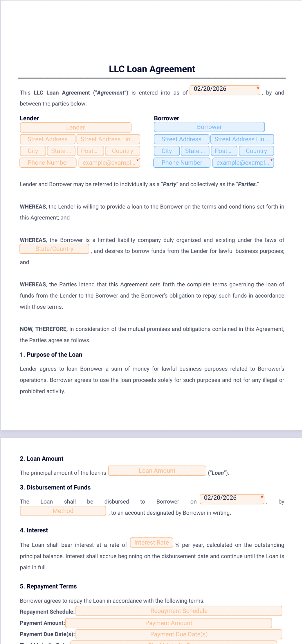 LLC Loan Agreement Template PDF Templates Jotform