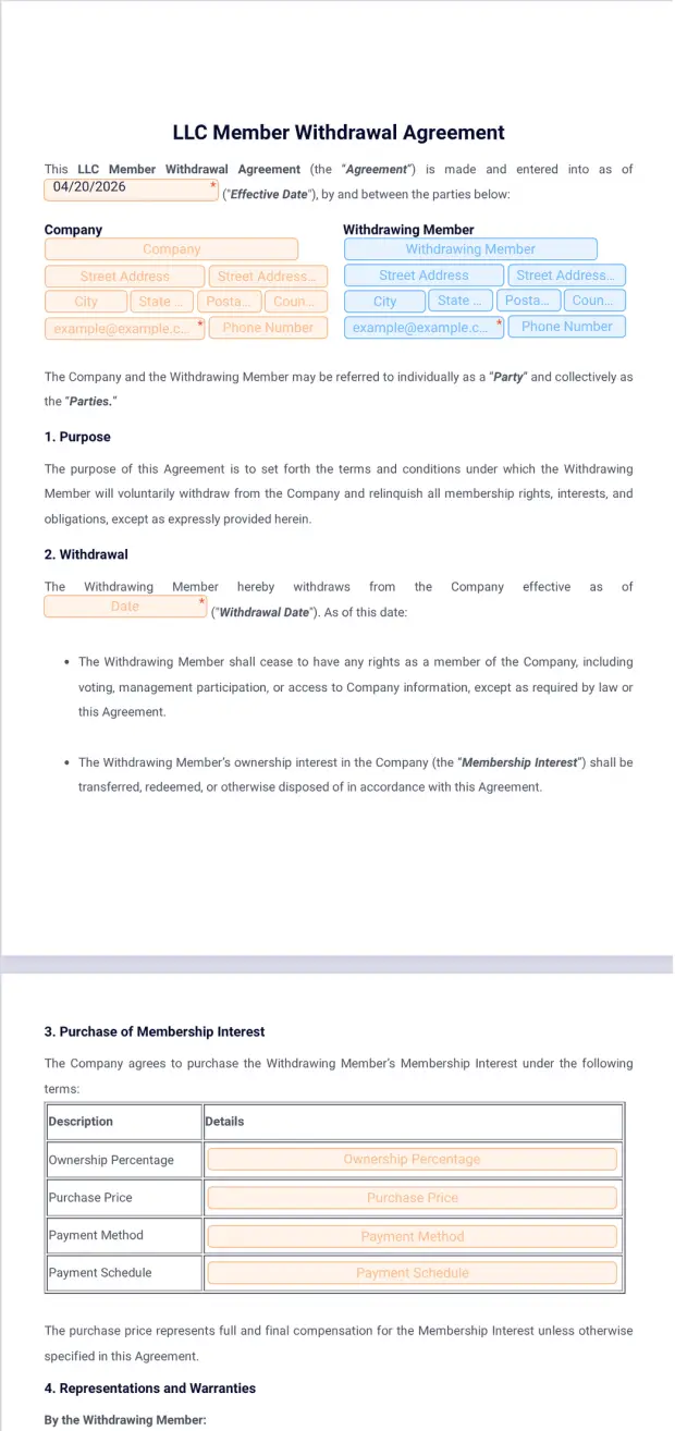LLC Member Withdrawal Agreement Template PDF Templates Jotform