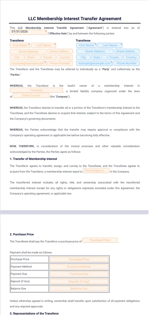 LLC Membership Interest Transfer Agreement Template