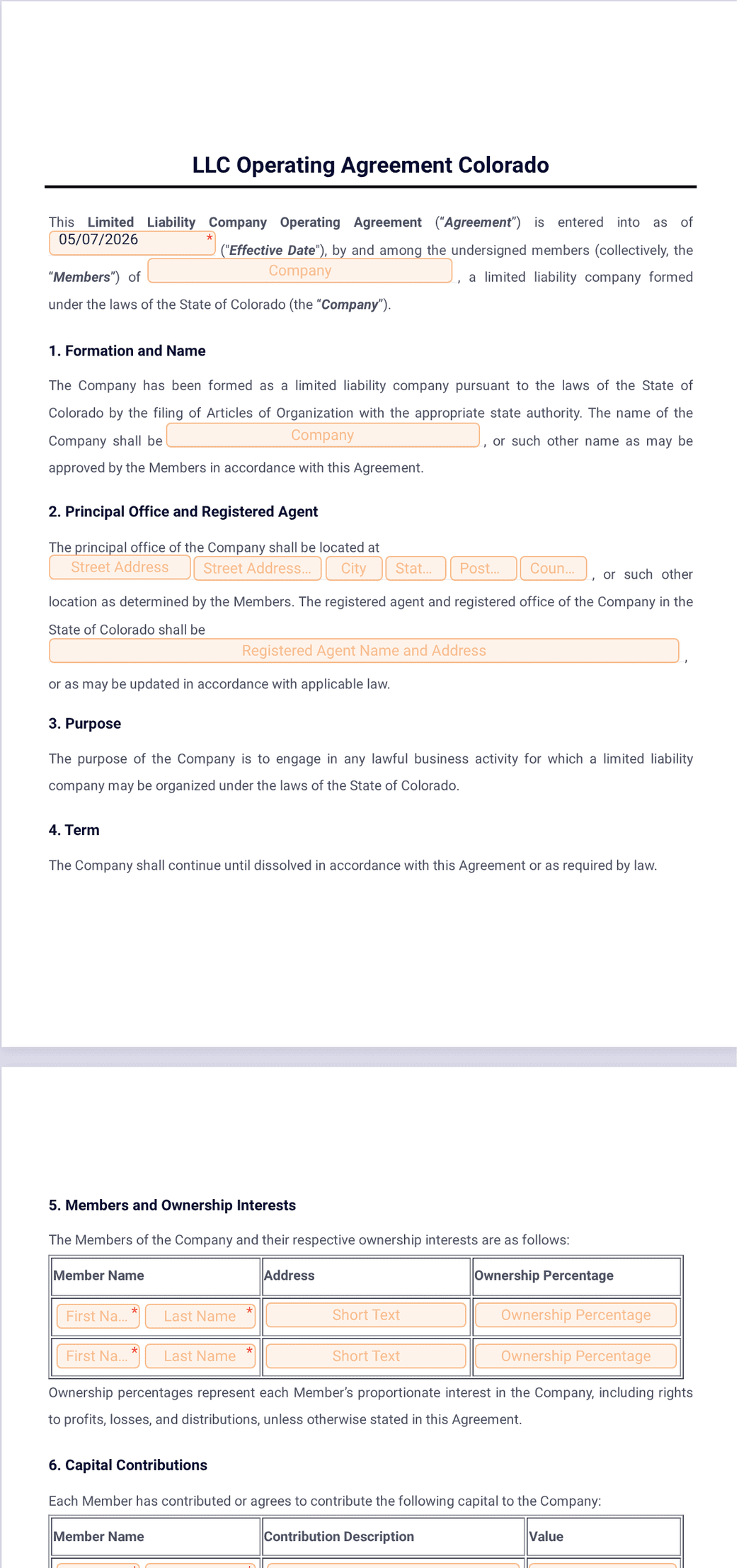 LLC Operating Agreement Colorado Template - PDF Templates | Jotform