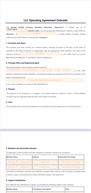 LLC Operating Agreement Colorado Template - PDF Templates