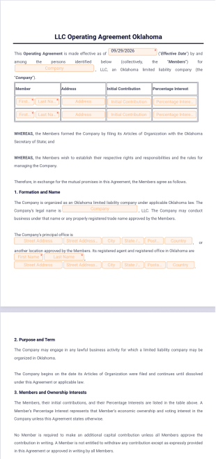 LLC Operating Agreement Oklahoma Template - PDF Templates
