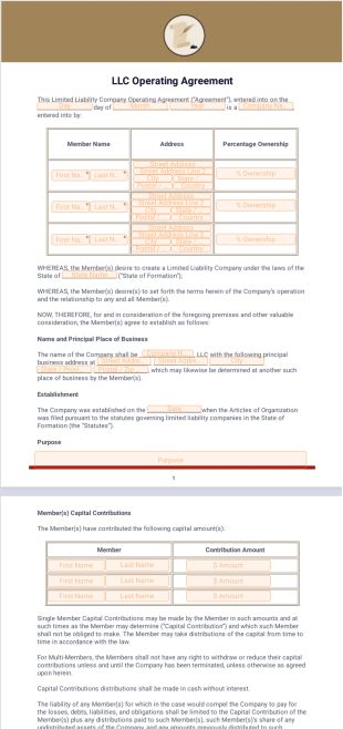 LLC Operating Agreement PDF Template