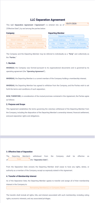 LLC Separation Agreement Template - PDF Templates