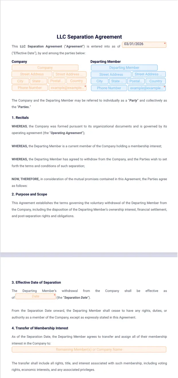 LLC Separation Agreement Template