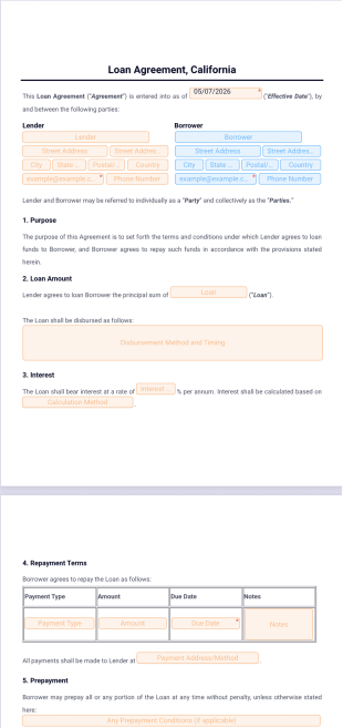 Loan Agreement Template California - PDF Templates