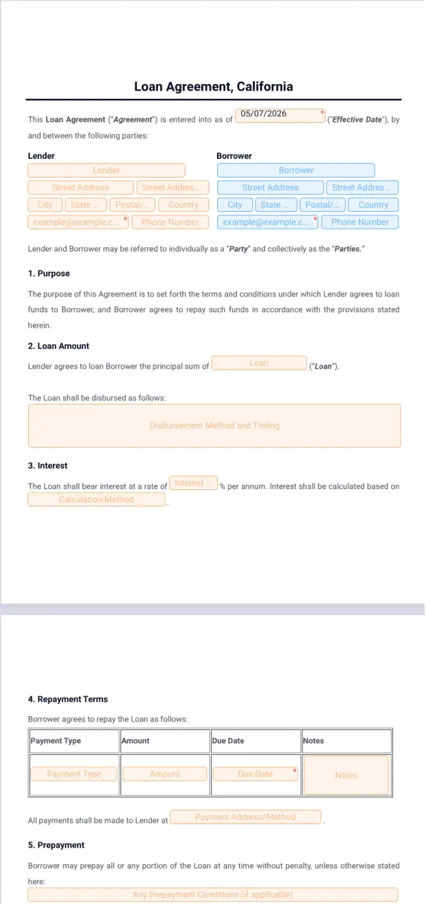 Loan Agreement Template California