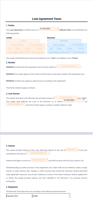 Loan Agreement Template Texas - PDF Templates