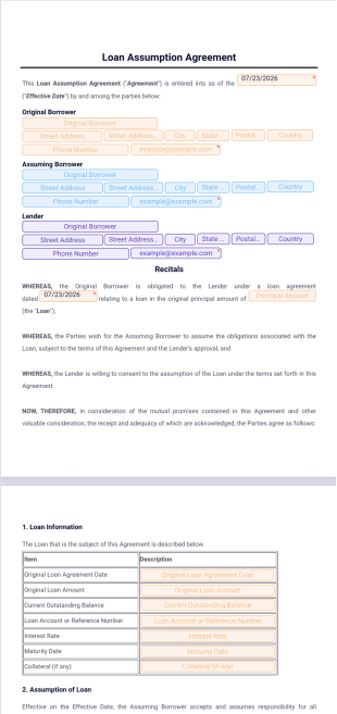 Loan Assumption Agreement Template - Sign Templates
