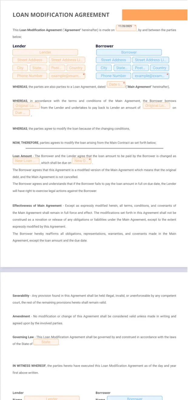 Loan Modification Agreement - PDF Templates | Jotform