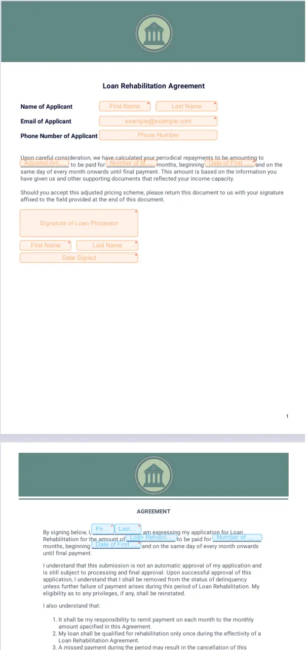 Loan Rehabilitation Agreement