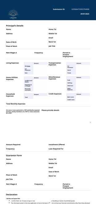 Loans CTK Application Form - PDF Templates