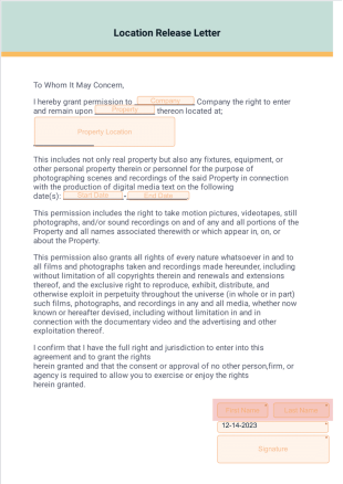 Location Release Letter PDF Template