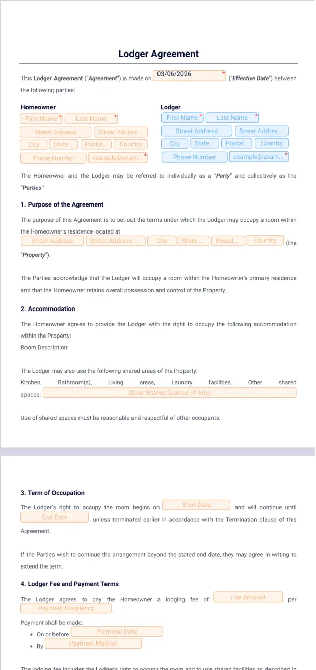Lodger Agreement Template