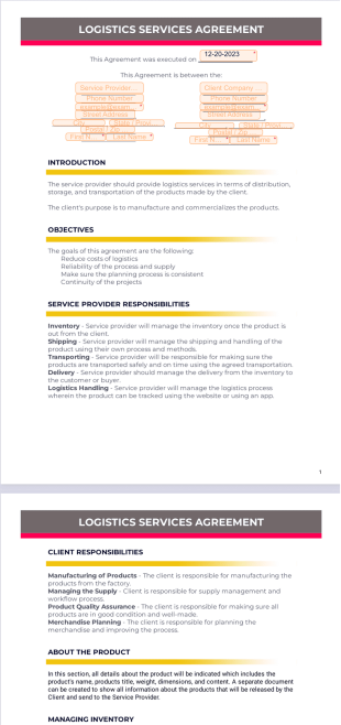 Logistics Services Agreement PDF Template