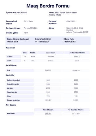 Maaş Bordro Şablonu - PDF Templates