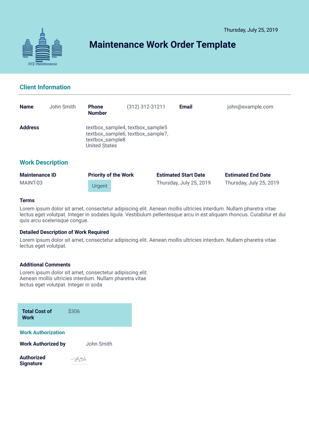Maintenance Work Order Template - PDF Templates | Jotform