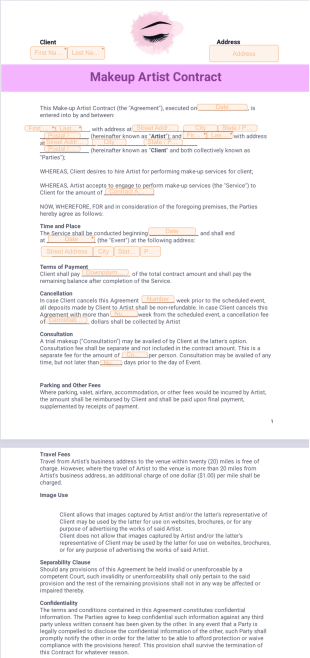 Makeup Artist Contract Template - PDF Templates