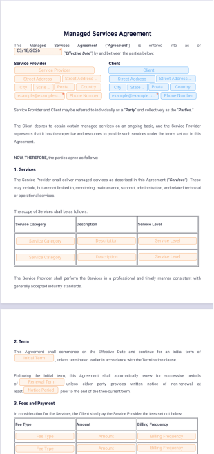 Managed Services Agreement Template - PDF Templates