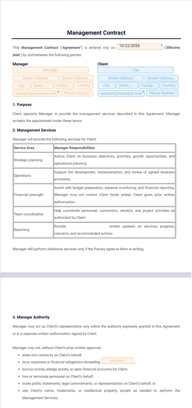 Management Contract Template - PDF Templates | Jotform