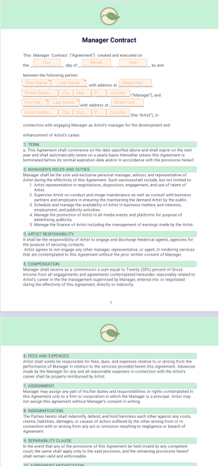 Manager Contract PDF Template