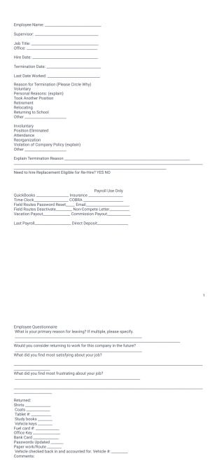 Manager Form for Exiting Employee PDF Template