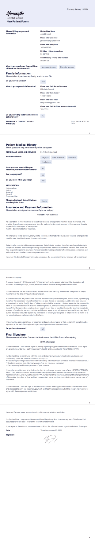 Maranatha Dental New Patient PDF - PDF Templates