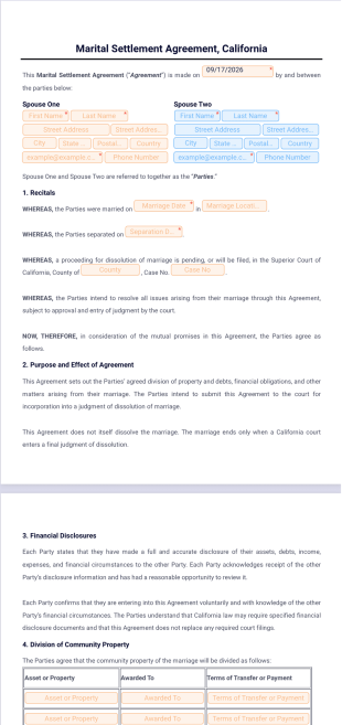 Marital Settlement Agreement Template California - PDF Templates
