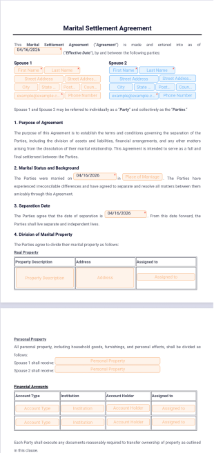 Marital Settlement Agreement Template - PDF Templates