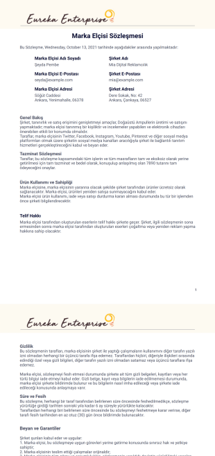 Marka Elçisi Sözleşme Şablonu - PDF Templates