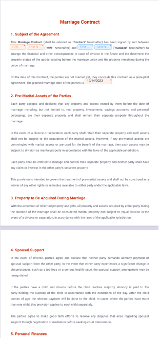 Marriage Contract Template - PDF Templates