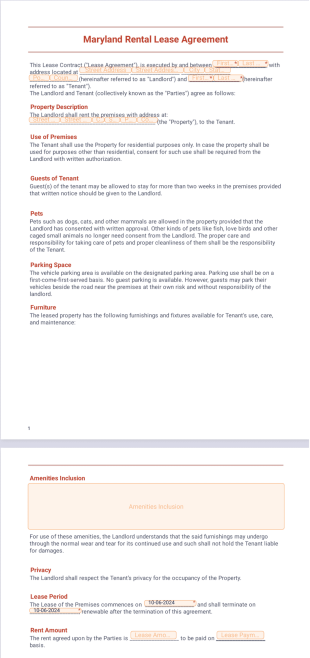 Maryland Rental Lease Agreement PDF Template