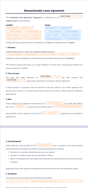 Massachusetts Lease Agreement Template - PDF Templates