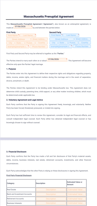 Massachusetts Prenuptial Agreement Template - PDF Templates