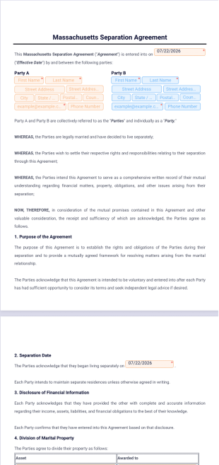 Massachusetts Separation Agreement Template - PDF Templates