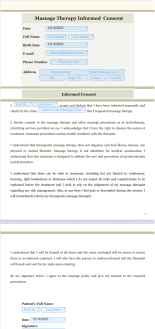 Massage Therapy Consent - PDF Templates