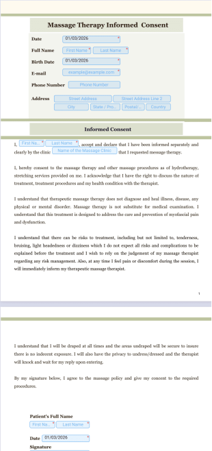 Massage Therapy Consent - PDF Templates