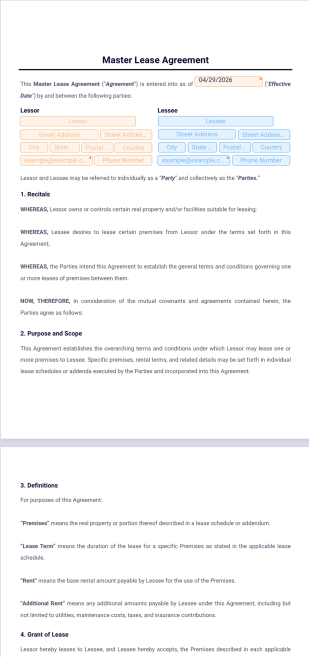 Master Lease Agreement Template - PDF Templates