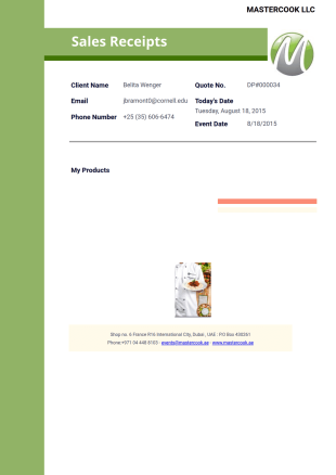 Mastercook Sales Receipt PDF Template