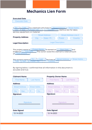 Mechanics Lien Form PDF Template