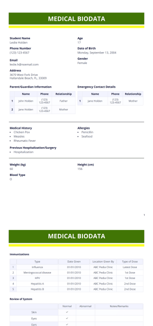 Medical Biodata PDF Template