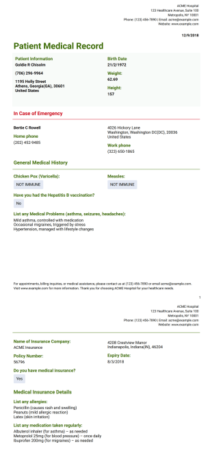 Medical Employment Record PDF Template