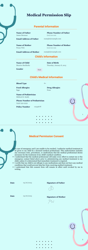 Medical Permission Slip Template - PDF Templates