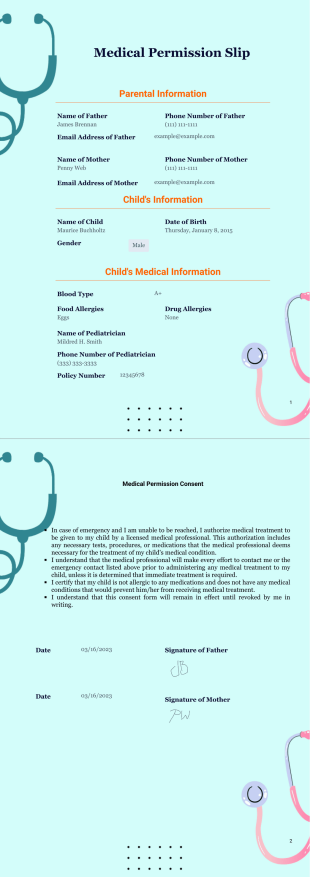 Medical Permission Slip Template - PDF Templates