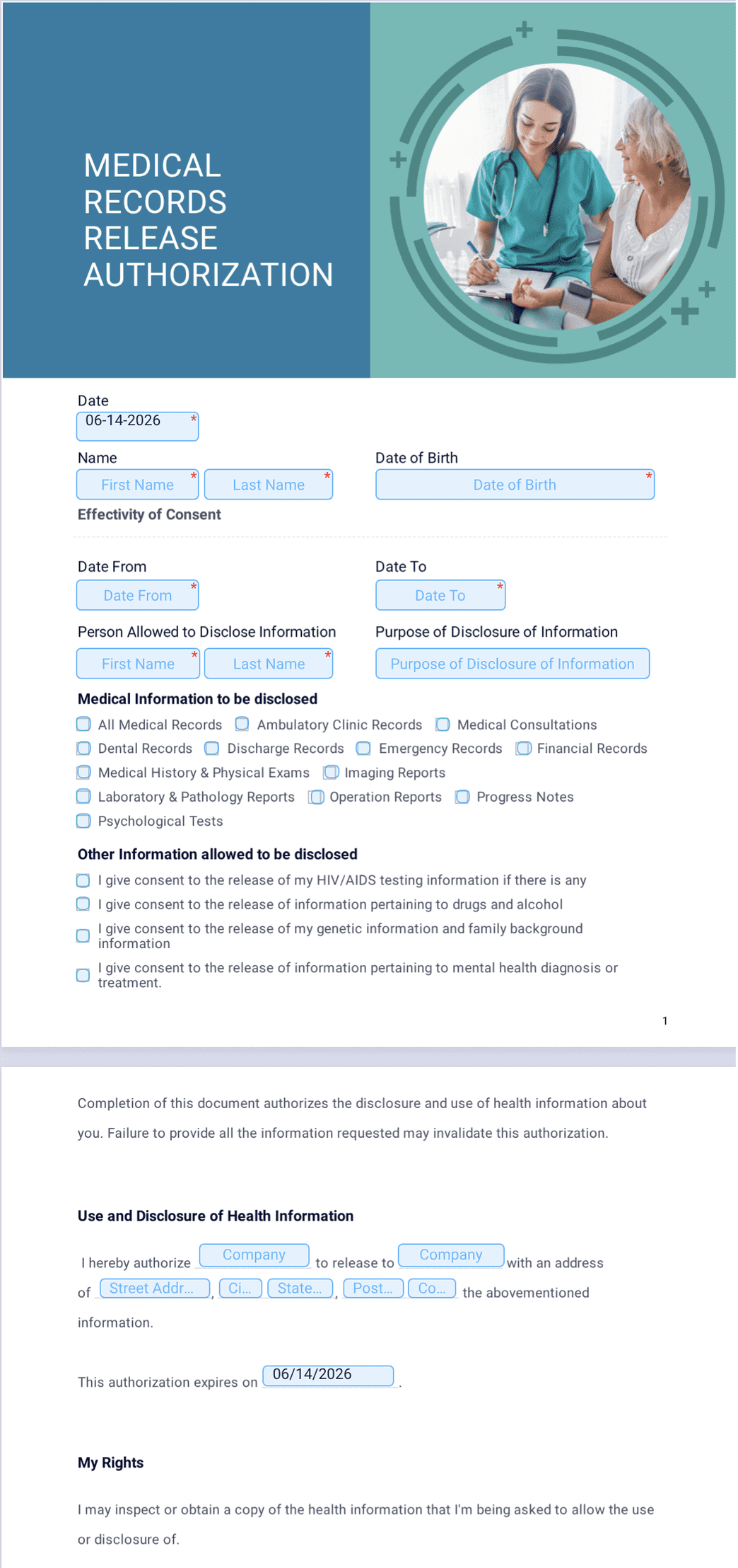 Medical Records Release Authorization PDF Template | Jotform