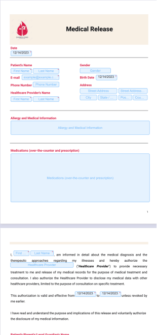 Medical Release Form PDF Template